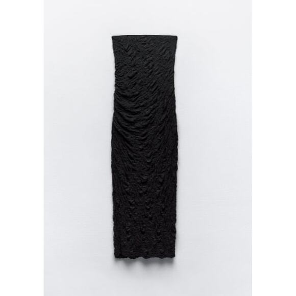 Zara Black Ruched Lace Strapless Midi / Maxi Dress Size Small - Picture 6 of 10